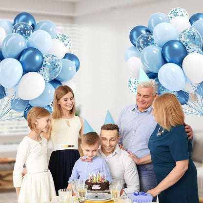 60pcs Blue and White Balloons 12inch with Pastel Pearl Light Blue Confetti White Balloons for Bridal Baby Shower Wedding Birthday Party Decorations