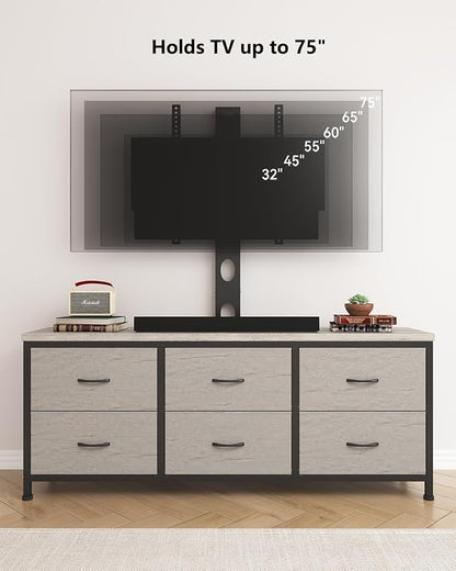 TV Stand with Mount, Fabric Dresser with 6 Drawers