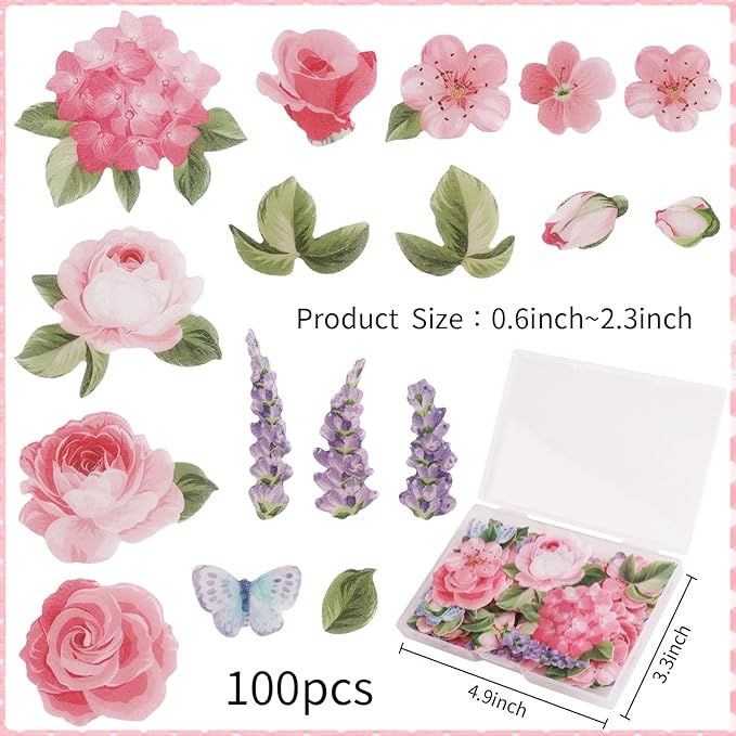 Morofme 100pcs Edible Flower Cupcake Toppers Edible Pink Flowers Cake Topper Butterfly Cupcake Toppers Wafar Paper Leaves Purple Flower Cake Decorations for Wedding Baby Shower Birthday Party Supplies