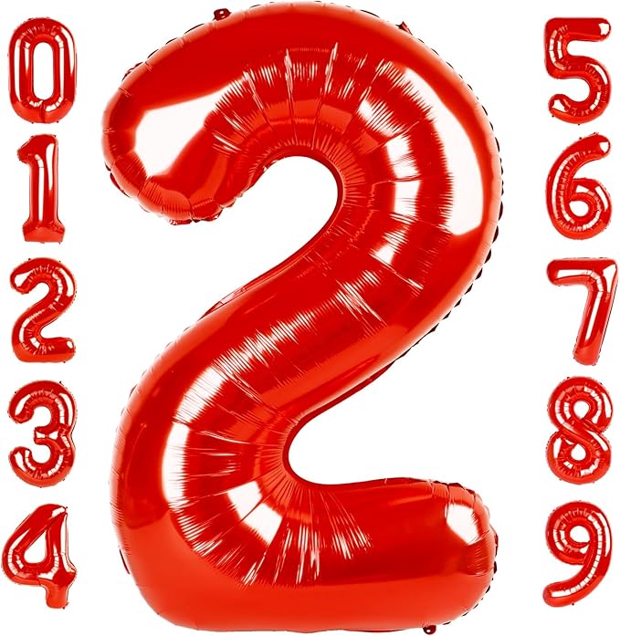 2 Numbers Balloon 40 Inch Red Two Balloon Number Birthday Decor, 2nd 12 21st Party Celebration Decorations Graduations Wedding Baby Shower