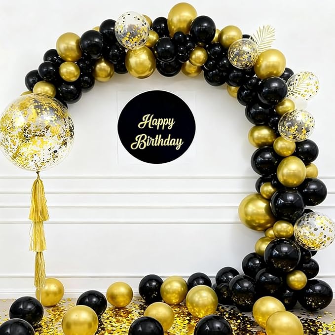 60pcs Black and Gold Balloons, 12inch Black and Gold Confetti Balloons for Graduation 2026, Birthday, Anniversary, New Year Party Decorations
