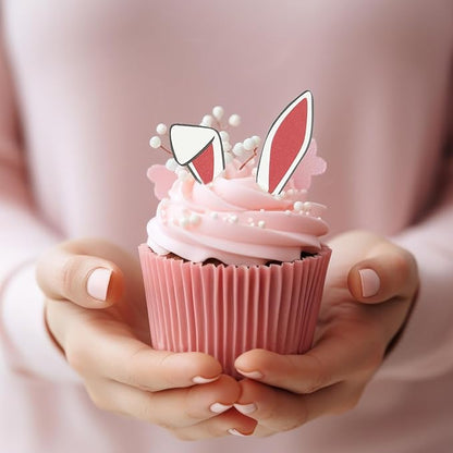 Sugar Robot Edible Bunny Ears for Cupcakes - Bunny Ears Cake Topper - Easter Cupcake Toppers - Decoration Made in the USA - Premium Crafted