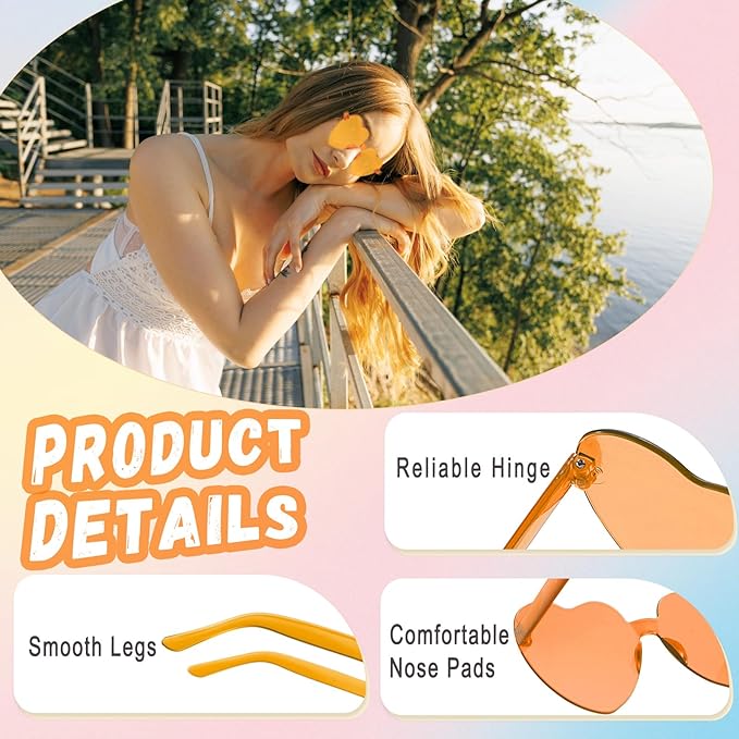 12/26/36 Pairs Rimless Heart Shaped Sunglasses Transparent Glasses Bulk Fun Sunglasses for Party Favors