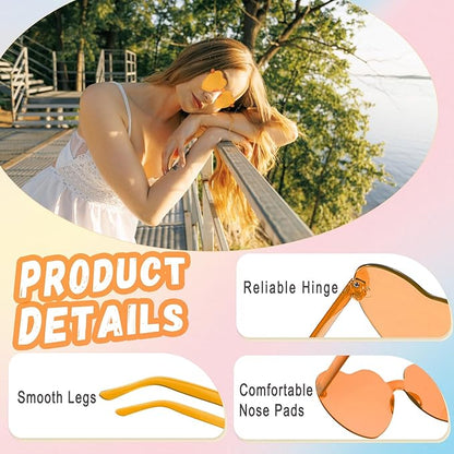 12/26/36 Pairs Rimless Heart Shaped Sunglasses Transparent Glasses Bulk Fun Sunglasses for Party Favors