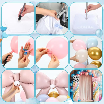 Lunmon 2 Sets Burnouts or Bows Gender Reveal Decorations, Burnouts or Bows Balloon Column Stand Kit Pink and Blue Balloon Arch Garland Kit for Baby Shower Party Supplies