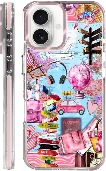 Case for iPhone 16,[Compatible with MagSafe],Cover Holiday Trip World Map Phone Case Design，for Women Girls Magnetic Clear Cover - Slim, Sleek, & Shockproof Protection