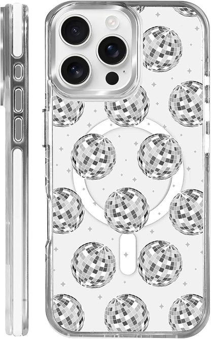 Case for iPhone 16 Pro Max,[Compatible with MagSafe],Disco Ball Grayish White Phone Case Design，for Women Girls Magnetic Clear Cover - Slim, Sleek, & Shockproof Protection