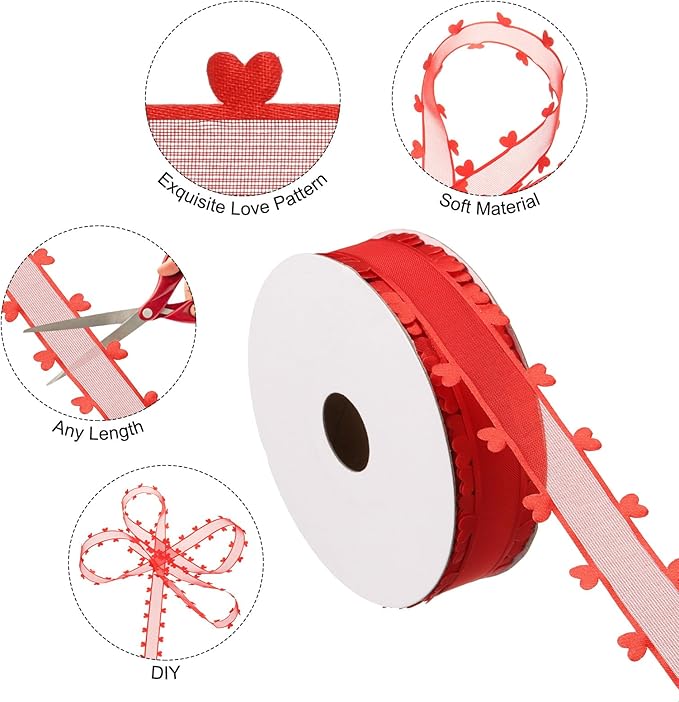 PATIKIL 1 Inch x 20 Yard Organza Chiffon Ribbon Set, Sheer Heart Decorative Ribbon for Valentine's Day Gift Wrapping Wreath Bow Craft DIY Decoration, Red,Sky Blue