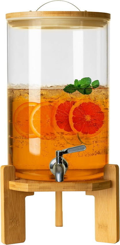 L'ÉPICÉA Drink Dispenser, Glass Drink Dispenser with Stand, Drink Dispenser for Parties, Beverage Dispenser with Stand, 304 Stainless Spigot, 1/2 Gallons Iced or Hot Beverage Dispenser