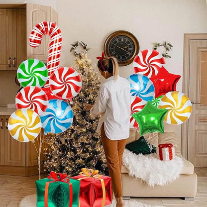 28 Pcs Christmas Foil Candy Cane Balloons with Ribbons - Mylar Present Balloons for Party Decorations