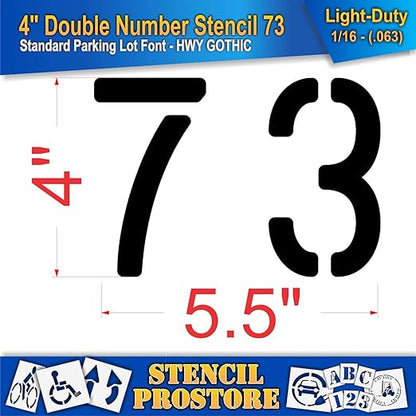 Pavement, Curb, and WheelStop Stencils - 4 inch Double Number Stencil - (73) - 4" x 5.5" x 1/16" (63 mil) - Light-Duty