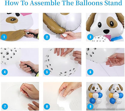 Dog Emoticon Balloon Table Centerpiece Stand Kit 2 Sets for Table with 2 PCS Dog Head Foil Balloons, 14 PCS Paw Print Yellow Blue Latex Balloons for Puppy Birthday, Doggy Party Decorations Supplies