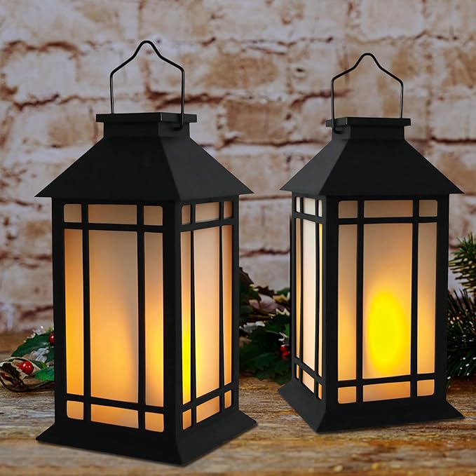 Bdor 13-Inch IP65 Waterproof Battery-Powered Outdoor Lantern with Led Flameless Candle and 6-Hour Timer - Decorative Lantern for Patio & Garden(2 Pack)