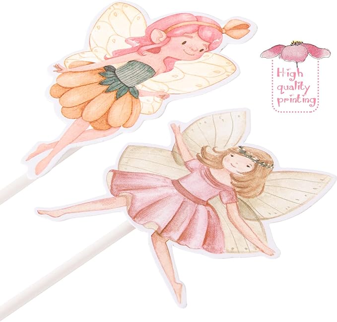 Fairy Cupcake Toppers Flower Fairy Party Cupcake Toppers 24Pcs Fairies Party Cake Picks Garden Birthday Party Decorations for Elves Theme Baby Shower Supplies