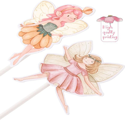 Fairy Cupcake Toppers Flower Fairy Party Cupcake Toppers 24Pcs Fairies Party Cake Picks Garden Birthday Party Decorations for Elves Theme Baby Shower Supplies