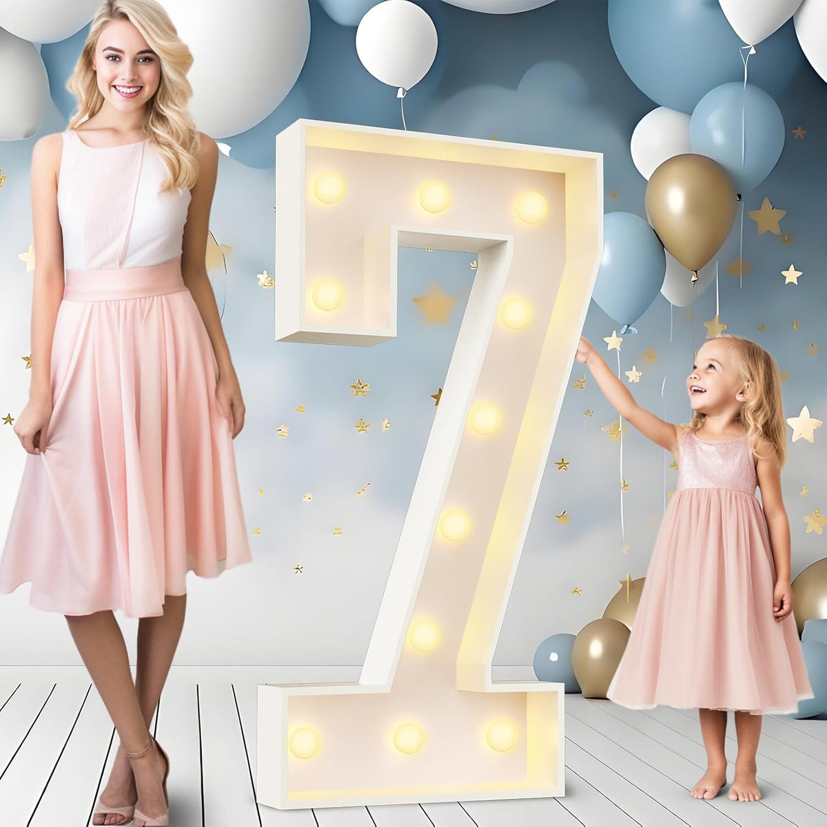 Ledido 4FT Marquee Light Up Numbers Large Light Up Letters for Party Decoration, Marquee Numbers for 7th 17th Birthday Anniversary, Pre-cut Foam Board Assembly Required Number 7