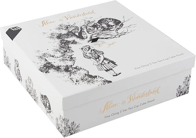 V&A Alice in Wonderland 3 Tier Cake Stand Serving Set, Cake Standing Set, Gift Boxed, White