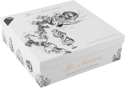 V&A Alice in Wonderland 3 Tier Cake Stand Serving Set, Cake Standing Set, Gift Boxed, White