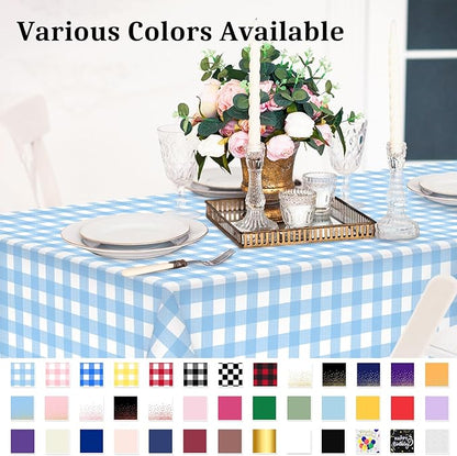 12 Pcs Light Blue Checkered Tablecloth 54 ×108 Inches Rectangle Blue Gingham Tablecloth Disposable Plastic Waterproof Table Cover for Outdoor Picnic, Kitchen, Holiday Birthday Party