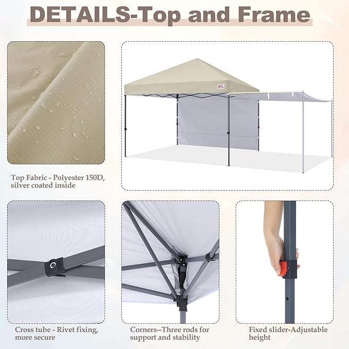 MASTERCANOPY Pop Up 10x10 Canopy Tent with Center Lock, 2 Shelters, 4 Poles, 230 Sq ft of Large Shade Space, for Camping, Picnics & Beach (10'x10',Beige)