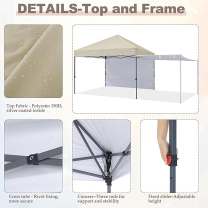 MASTERCANOPY Pop Up 10x10 Canopy Tent with Center Lock, 2 Shelters, 4 Poles, 230 Sq ft of Large Shade Space, for Camping, Picnics & Beach (10'x10',Beige)