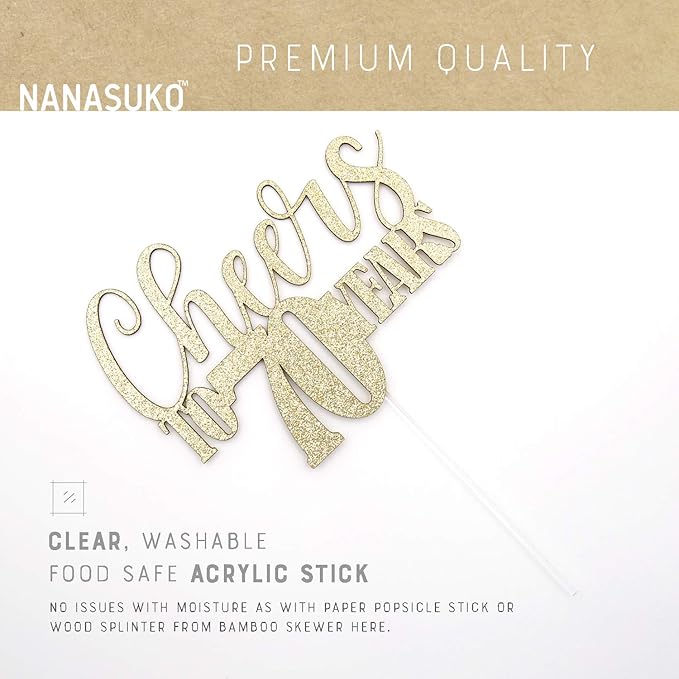 70th Birthday Cake Topper - Cheers to 70 years - Double Sided Gold Glitter, Premium quality Made in USA