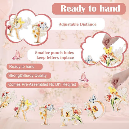 AmazingSpark 25 Pcs Fairy Garden Birthday Party Set Includes 24 Butterfly Cone Hats with Pompoms and 1 Happy Birthday Banner for Butterfly Parties Photo Props Garden Decorations