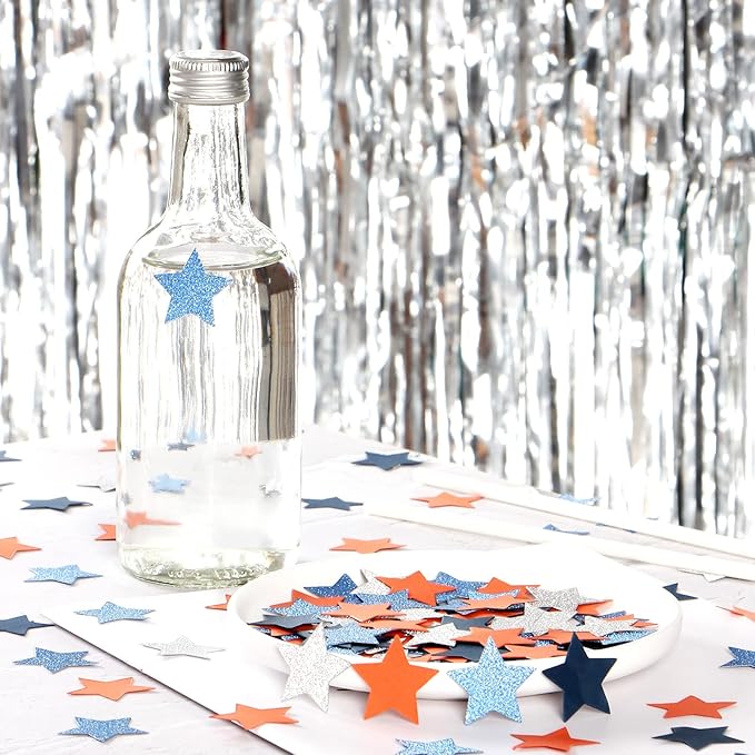 Blue-Silver Orange Space Party-Decorations Star-Confetti, 300pcs Graduation 2025 Glitter Paper Table Confetti Birthday Boy Baby Shower Decorations Lasting Surprise