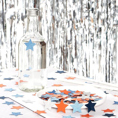 Blue-Silver Orange Space Party-Decorations Star-Confetti, 300pcs Graduation 2025 Glitter Paper Table Confetti Birthday Boy Baby Shower Decorations Lasting Surprise