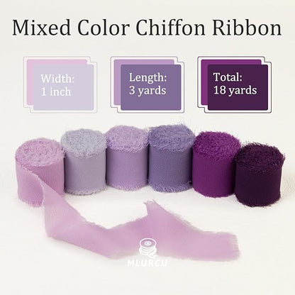 Purple Chiffon Ribbon - 1 Inch x 3 Yds, Lilac/Lavender/Dark Purple/Violet/Plum, Frayed, Wedding Invitation/Flower Bouquets/Gift Wrapping/Bridal Shower