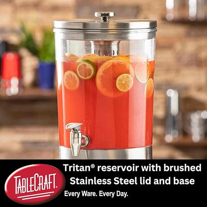 TableCraft 10450 Upscale Beverage Dispenser, 2-1/2" gallon, stainless steel with nickel plated ABS faucet, Tritan reservoir, stainless steel base, 1 each