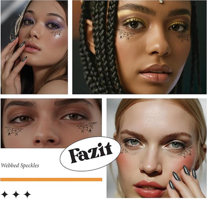 Fazit Makeup Patches - Halloween Webbed Speckles - Glow Up Make-Up Patches - Cute Glitter Makeup Accessories For Women - Cosmetic Glitter For Face