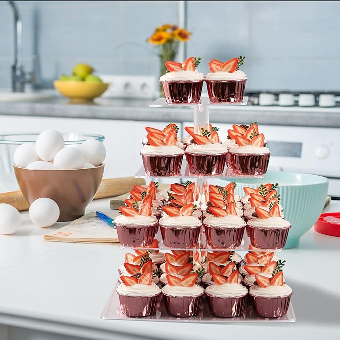 Cupcake Stand for 50 Cupcakes,4-Tier Acrylic Cupcake Tower Holder,Cupcake Holder,Dessert Stands with LED Light String for Cupcake Display,Wedding,Birthday,Baby Shower