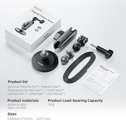 TELESIN 360 Magnetic Mount Magnet Metal Mounts for Go Pro Insta360 X4/X5 Accessory, Quick Release Car Holder Attachment for GoPro Max Hero 13 12 DJI Action 6 5 Pro OSMO 360 Nano Pocket 3 Accessories