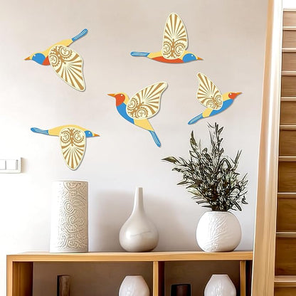 KOYILTD 5 Piece Bird Wood Wall Sculptures Wooden Wall Art Decor Scandinavian Home Decorations Flying Bird Wall Decor Farmhouse Wall Art for Home Living Room Bathroom Dining Room (Multicolor)