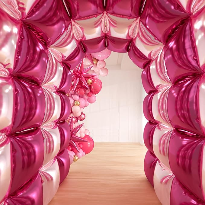 36pcs Hot Pink Square Foil Balloons Wall Backdrop, Double Sided Magenta Mylar Balloons Tunnel for Anniversary Bachelorette Wedding Proposal Birthday Valentines Day Pink Party Decorations