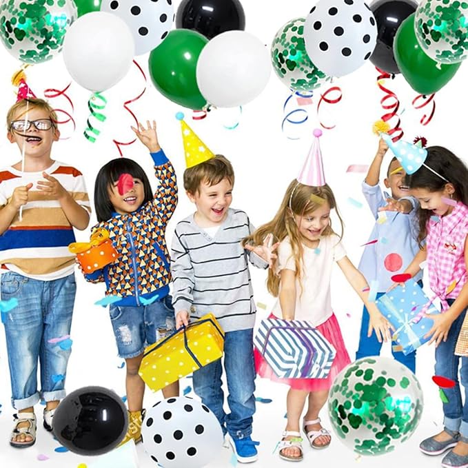 Green White Black Balloon Garland Arch Kit - Green Black White Balloons Soccer Ball Birthday Party Decorations for Video Game Football Birthday Safari Jungle Baby Shower Graduation Party Decors