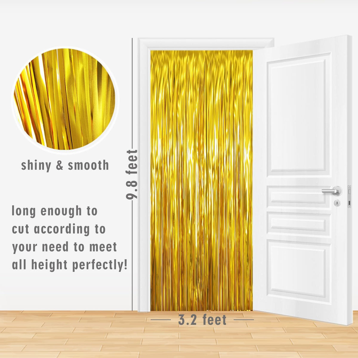 GOER 3.2 ft x 9.8 ft Metallic Tinsel Foil Fringe Curtains Party Photo Backdrop Party Streamers for Birthday,Graduation,New Year Eve Decorations Wedding Decor (4 Packs,Gold)