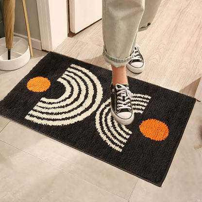 UKELER Cute Bohemian Bathroom Rug Dark Grey Washable Boho Home Decor Floor Mat Non-Slip Fluffy Accent Throw Rugs for Bathroom Sink Bedroom Kitchen, Indoor Doormat 31''×20''
