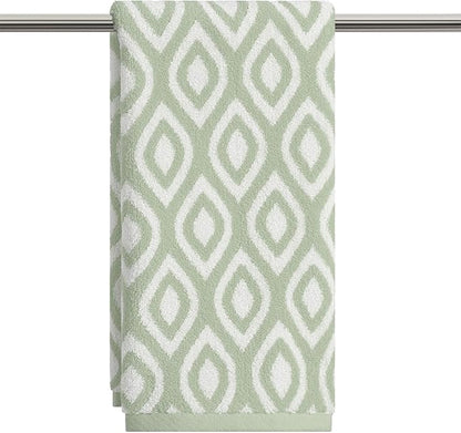 Artoid Mode 1 Pc Beige Green Diamond Grid Jacquard Hand Towels for Bathroom, 100% Cotton Soft Absorbent Bathroom Decor Towels, 13.7 x 29.5 Inch
