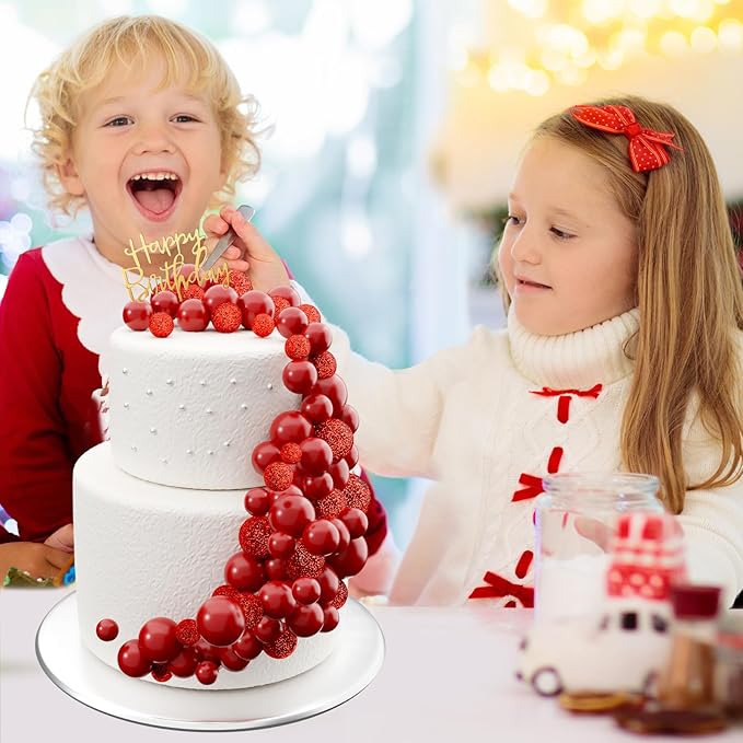 60Pcs Glitter Cake Balls Decorations Foam Cake Topper Balls Mini Balloon Cupcake Toppers for Cake Decorating Birthday Baby Shower Party (Glitter Red)