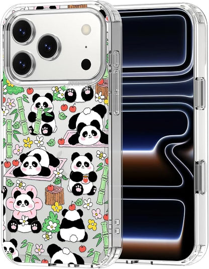 MOSNOVO for iPhone 17 Pro Case, Shockproof Military-Grade Protection 6.6ft Drop Tested, Camera Control, Clear Phone Case for iPhone 17 Pro, Kawaii Panda Garden Design