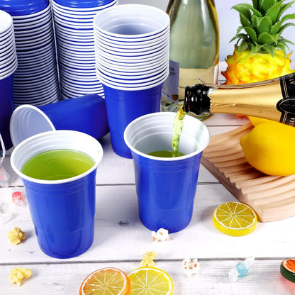 Lounsweer 100 Pack 16 Ounce Christmas Plastic Party Cups Disposable Heavy Duty Drinking Water Cups for Holiday Christmas Festival Wedding New Year Birthday Party Supplies(Blue)