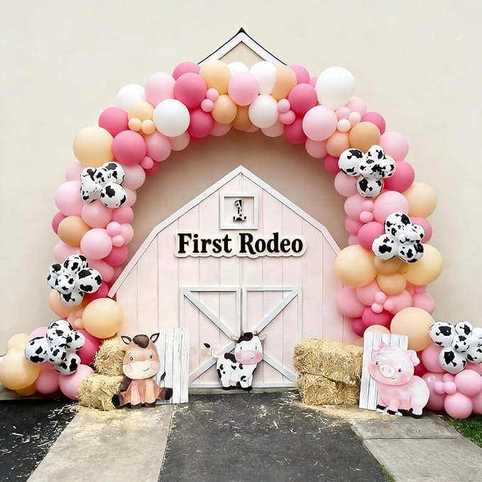 Cow Print Balloon Garland Arch Kit 155Pcs Farm Animal Cow Balloons Pastel Yellow Pink Balloons for Farm Cowgirl Theme Birthday Party Decor