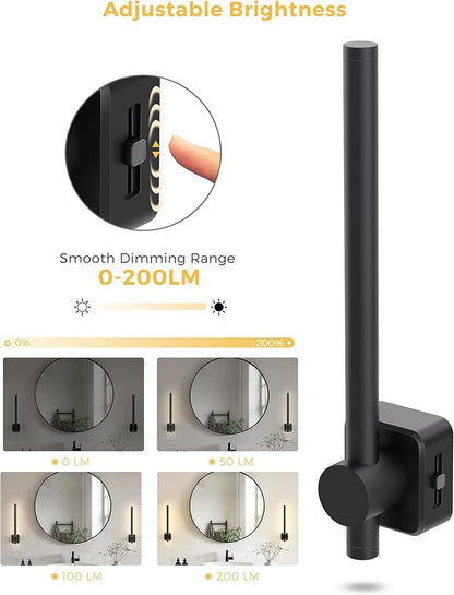 L LOHAS LED Night Light, Dimmable Night Lights Plug into Wall 0-200LM, Dusk to Dawn Sensor, 2W Bathroom Night Lights, Daylight 5000K, Modern Black Plug in Nightlight for Mirror Restroom,1Pack