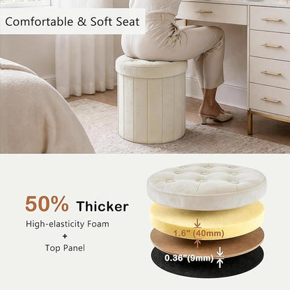 CAROLMADE Round Storage Ottoman, Velvet Folding Footrest Stool