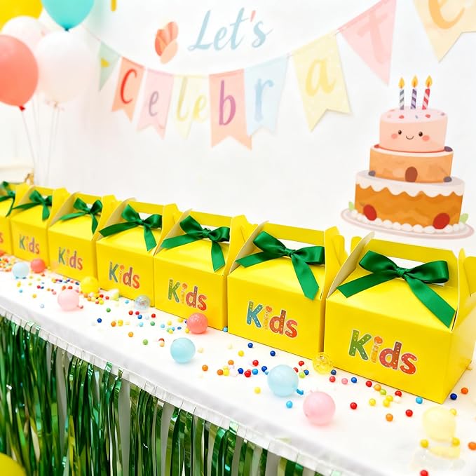 XAGLVV 24 Pack Yellow Gable Boxes with Handles 6.2x3.5x3.5 Inch Paper Party Favor Gift Box for Summer Parties Kids Birthdays Friendship Events Sunshine Themes