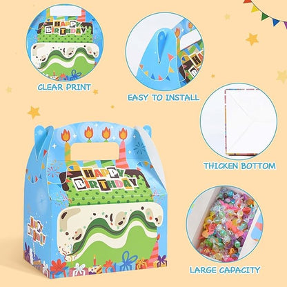 WERNNSAI 12 Pack Birthday Party Favor Boxes - Happy Birthday Party Decorations Candy Boxes for Girls Boys Gift Wrapping Cake Goodies Bags with Handle for Party Supplies