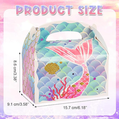 36 Pack Cute Mermaid Party Favor Treat Boxes, Small Ocean Gable Boxes for Parties Giveaways and Small Business 6.18x3.58x3.39 Inches