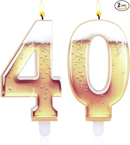 40th Birthday Cake Candles, Beer Themed Cake Numbers Decorations Funny Party Topper Supplies for Men Beer Lover Birthday Celebration Gifts (40)